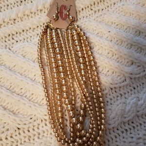 Pearl strands necklace with earrings